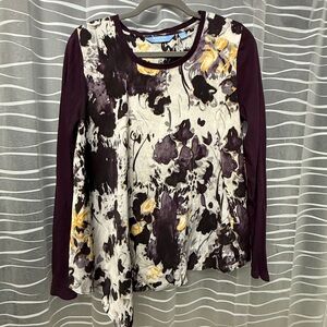 Simply Vera Vera Wang Abstract Floral Long Sleeve Top - Purple, Black, Yellow